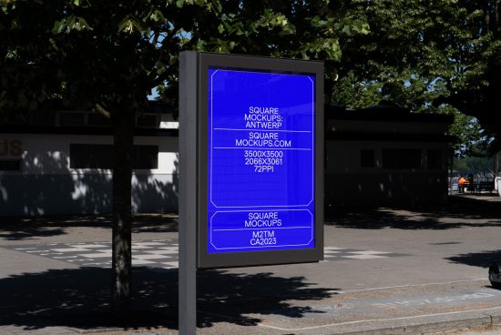 Digital billboard mockup on a sunny street for outdoor advertising design showcase, high-resolution display, designers' asset.